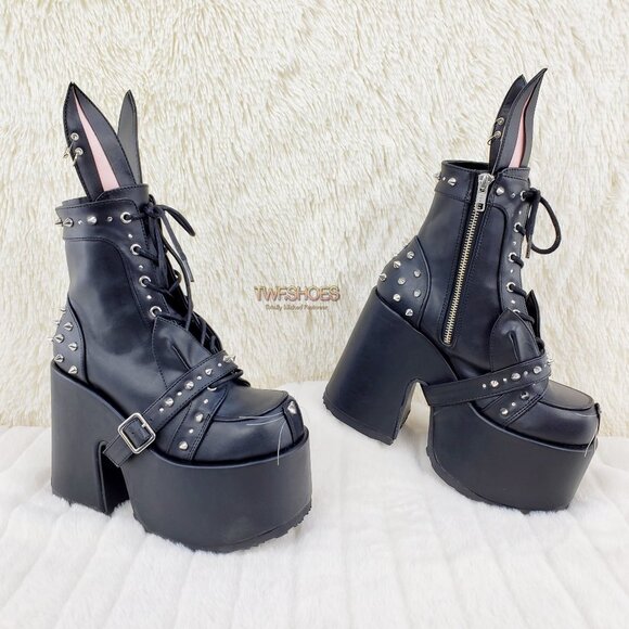 Chunky Platform Goth Punk Kitty Kat Bunny Ankle Boots - Picture 3 of 15